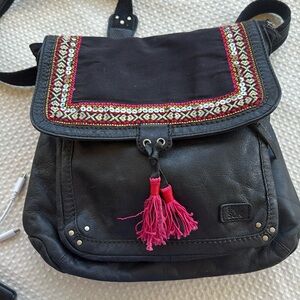 The Sak Black Leather & Crochet Ventura Convertible Mini Backpack
